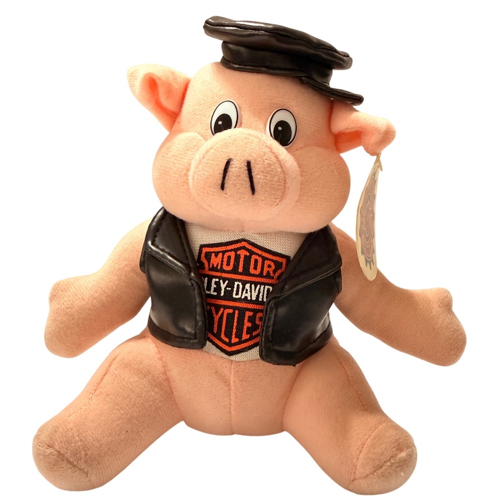 Vintage 1998 Harley-Davidson Biker Pig Plush Play-By-Play‎ 6.5" Pink Motorcycle